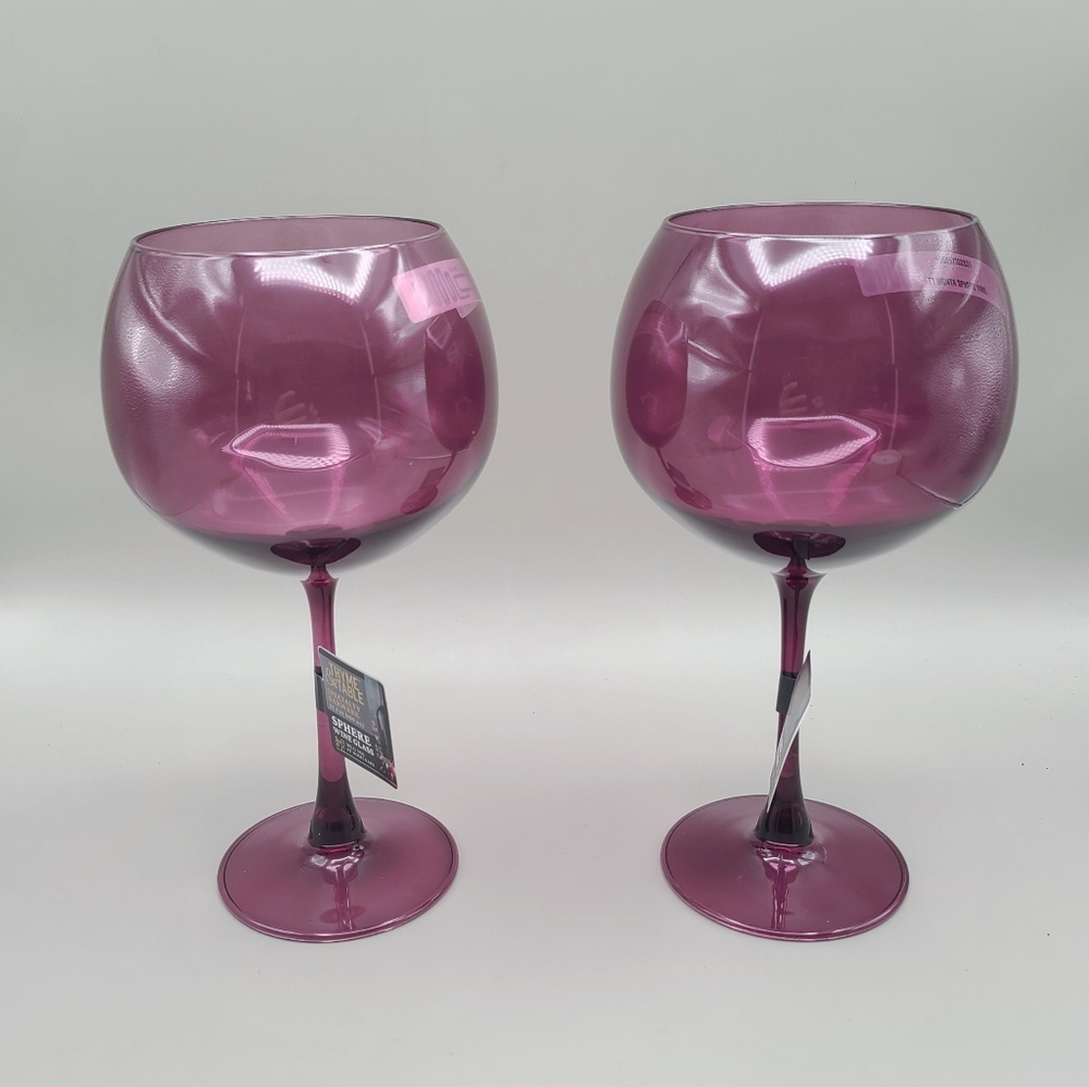 Thyme & Table Magenta Sphere Wine Glasses, Set of 2, NWT